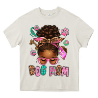 Cream Afro Messy Bun Dog Mom Heavy Core Tee - texasbilliewilder