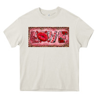 Cream Pink Love Kiss Valentine's Day Heavy Core Tee - RanaPortraitStore
