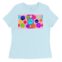 Baby Blue paw print Ladies Tee - TumblerDesignByShophia