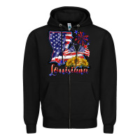 Black 4th of july  louisiana map Zipper Hoodie - BarkalooDesign