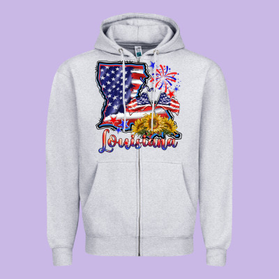 4th Of July  Louisiana Map Zipper Hoodie Designed By Barkaloodesign