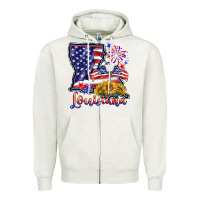 Oatmeal Heather 4th of july  louisiana map Zipper Hoodie - BarkalooDesign