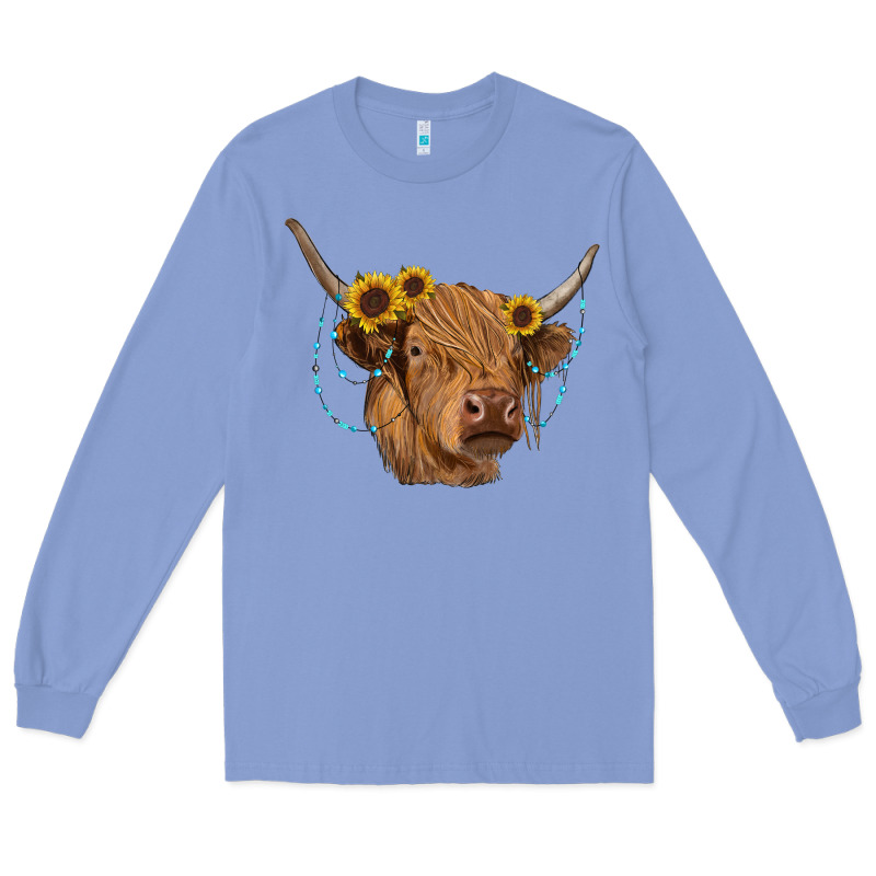 Highland Cow With Sunflowers Turquoise Long Sleeve Tee by RanaPortraitStore | Teevron