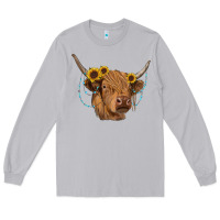 Moon Dust highland cow with sunflowers turquoise Long Sleeve Tee - RanaPortraitStore