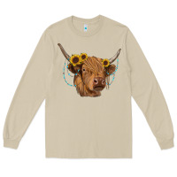 Mushroom highland cow with sunflowers turquoise Long Sleeve Tee - RanaPortraitStore