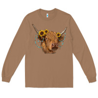 Toasted Coconut highland cow with sunflowers turquoise Long Sleeve Tee - RanaPortraitStore