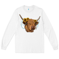 White highland cow with sunflowers turquoise Long Sleeve Tee - RanaPortraitStore