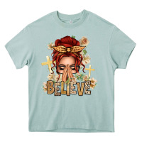 Arona Red Hair Believe Praying Caucasian Messy Bun Heavy Core Tee - texasbilliewilder