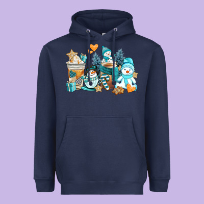 Winter Snowman Coffee Cups Heavyweight Hoodie Designed By Adodesignshop