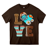 Chocolate Brown American Football love and helmet Heavy Core Tee - NancyCooperArtShop