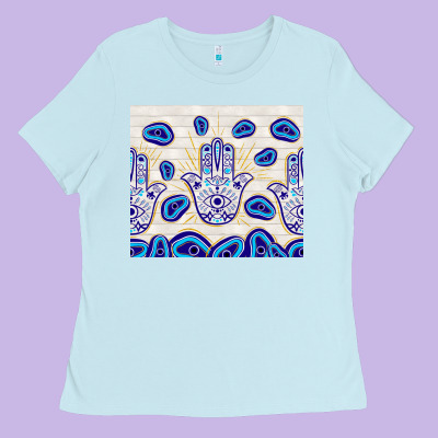 Evil Eyes With White Wooden Pattern Ladies Tee Designed By Tumblerdesignbyshophia
