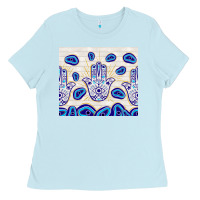 Baby Blue evil eyes with white wooden pattern Ladies Tee - TumblerDesignByShophia
