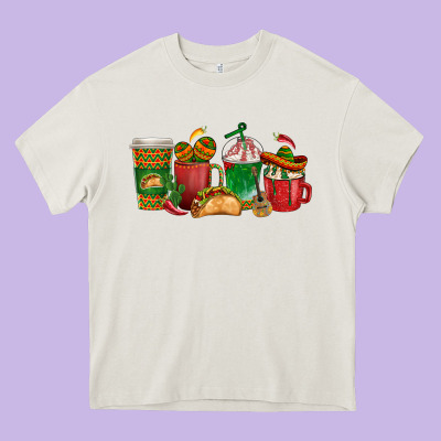 Tacos Coffee Cups Heavy Core Tee Designed By Texasbilliewilder
