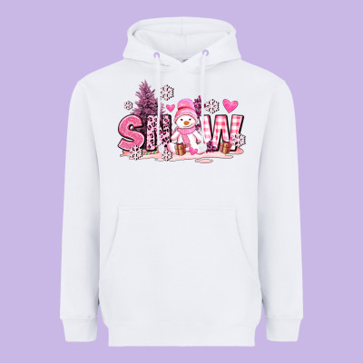 Pink Snowman And Snow Heavyweight Hoodie Designed By Adodesignshop