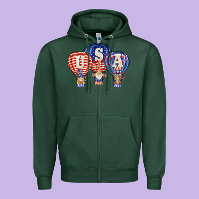 Usa Air Balloon Gnomies Zipper Hoodie Designed By Barkaloodesign