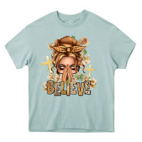 Arona Blonde Hair Believe Praying Caucasian Messy Bun Heavy Core Tee - texasbilliewilder