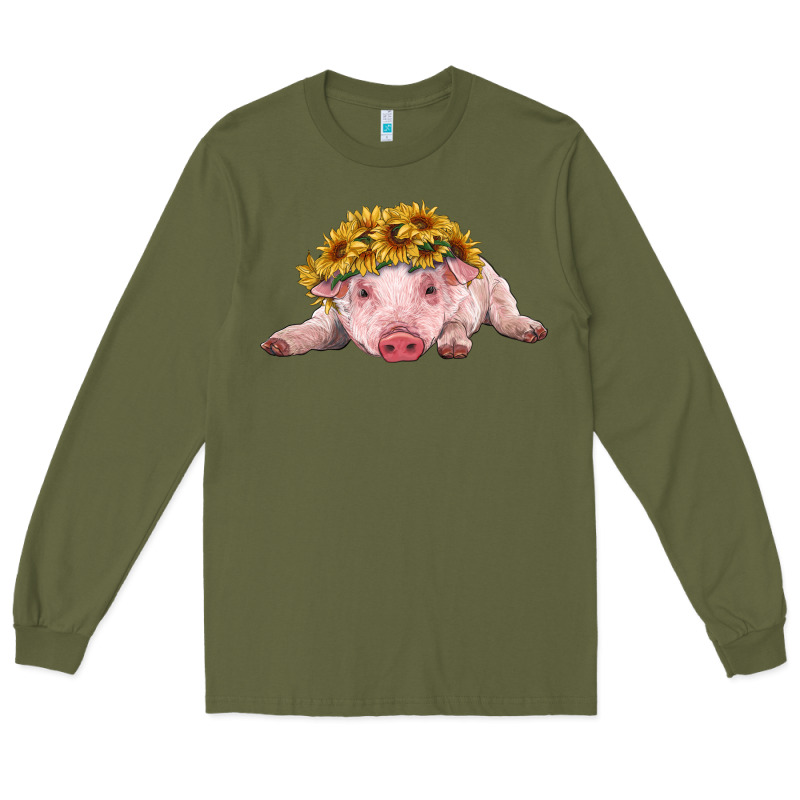 Baby Pig With Sunflower Headband Long Sleeve Tee by RanaPortraitStore | Teevron