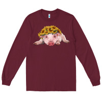 Burgundy baby pig with sunflower headband Long Sleeve Tee - RanaPortraitStore