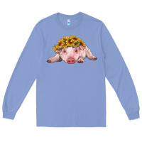 Colony Blue baby pig with sunflower headband Long Sleeve Tee - RanaPortraitStore