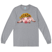 Heather Grey baby pig with sunflower headband Long Sleeve Tee - RanaPortraitStore