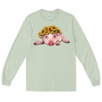 Matcha baby pig with sunflower headband Long Sleeve Tee - RanaPortraitStore