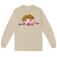 Mushroom baby pig with sunflower headband Long Sleeve Tee - RanaPortraitStore