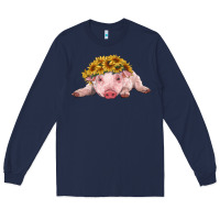Navy baby pig with sunflower headband Long Sleeve Tee - RanaPortraitStore