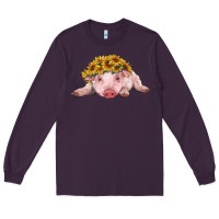 Plum baby pig with sunflower headband Long Sleeve Tee - RanaPortraitStore