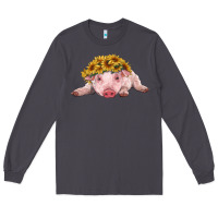 Smoke baby pig with sunflower headband Long Sleeve Tee - RanaPortraitStore
