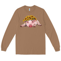 Toasted Coconut baby pig with sunflower headband Long Sleeve Tee - RanaPortraitStore
