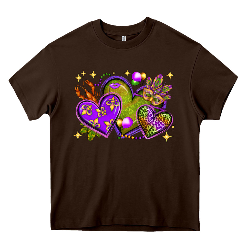 Mardi Gras Hearts Heavy Core Tee by NancyCooperArtShop | Teevron
