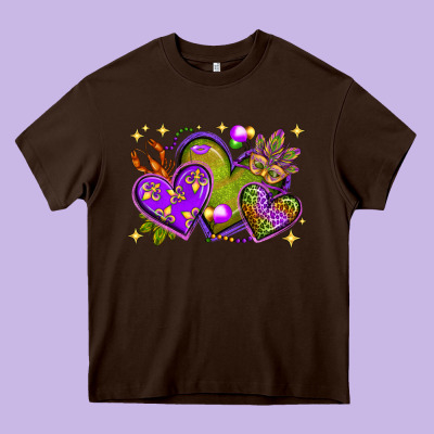 Mardi Gras Hearts Heavy Core Tee Designed By Nancycooperartshop