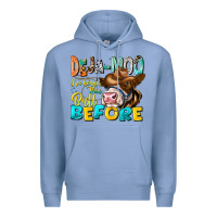 Colony Blue Deja Moo I've Heard Tih Bull Before Premium Hoodie - CowhideDigitalArt