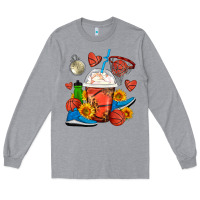 Heather Grey Basketball Frappe Coffee Long Sleeve Tee - FaDigitalArtStudio