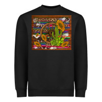Black cactus and sunflowers with old wheel serape leopard cowhide background Heavyweight Sweatshirt - Artiststas