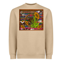 Mushroom cactus and sunflowers with old wheel serape leopard cowhide background Heavyweight Sweatshirt - Artiststas