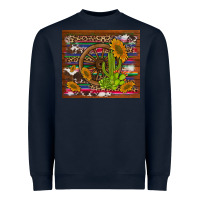 Navy cactus and sunflowers with old wheel serape leopard cowhide background Heavyweight Sweatshirt - Artiststas