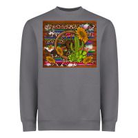 Storm cactus and sunflowers with old wheel serape leopard cowhide background Heavyweight Sweatshirt - Artiststas