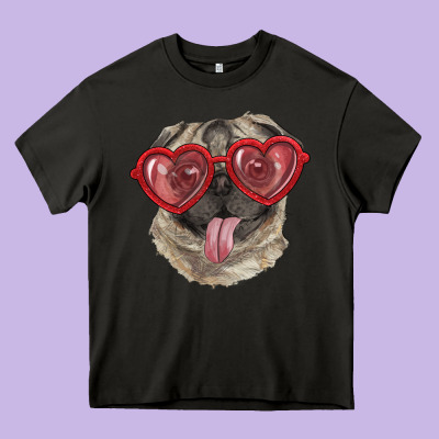 Pug With Love Glasses Heavy Core Tee Designed By Ranaportraitstore