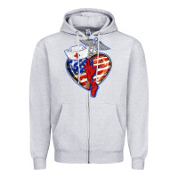 Heather Grey patriotic nurse love Zipper Hoodie - BarkalooDesign