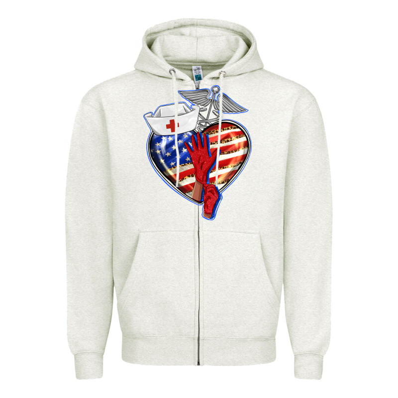 Patriotic Nurse Love Zipper Hoodie by BarkalooDesign | Teevron
