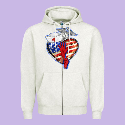 Patriotic Nurse Love Zipper Hoodie Designed By Barkaloodesign