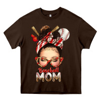 Chocolate Brown Baseball Mom Messy Bun Heavy Core Tee - texasbilliewilder
