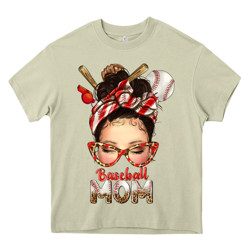 Baseball Mom Messy Bun Heavy Core Tee by texasbilliewilder | Teevron