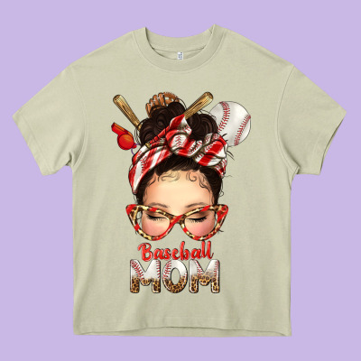 Baseball Mom Messy Bun Heavy Core Tee Designed By Texasbilliewilder