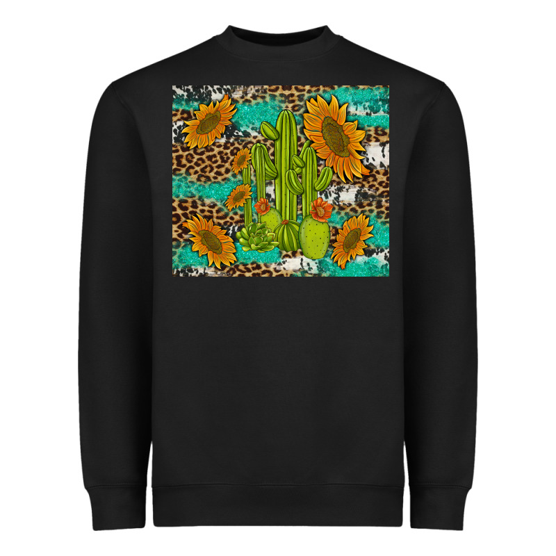 Cactus And Sunflowers Turquoise Leopard Cowhide Heavyweight Sweatshirt by Artiststas | Teevron