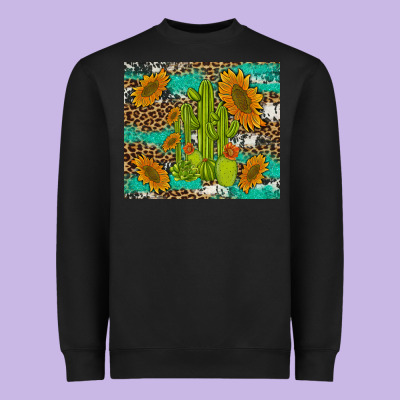 Cactus And Sunflowers Turquoise Leopard Cowhide Heavyweight Sweatshirt Designed By Artiststas