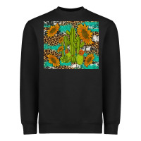 Black cactus and sunflowers turquoise leopard cowhide Heavyweight Sweatshirt - Artiststas