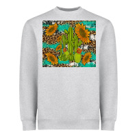 Heather Grey cactus and sunflowers turquoise leopard cowhide Heavyweight Sweatshirt - Artiststas