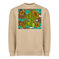 Mushroom cactus and sunflowers turquoise leopard cowhide Heavyweight Sweatshirt - Artiststas